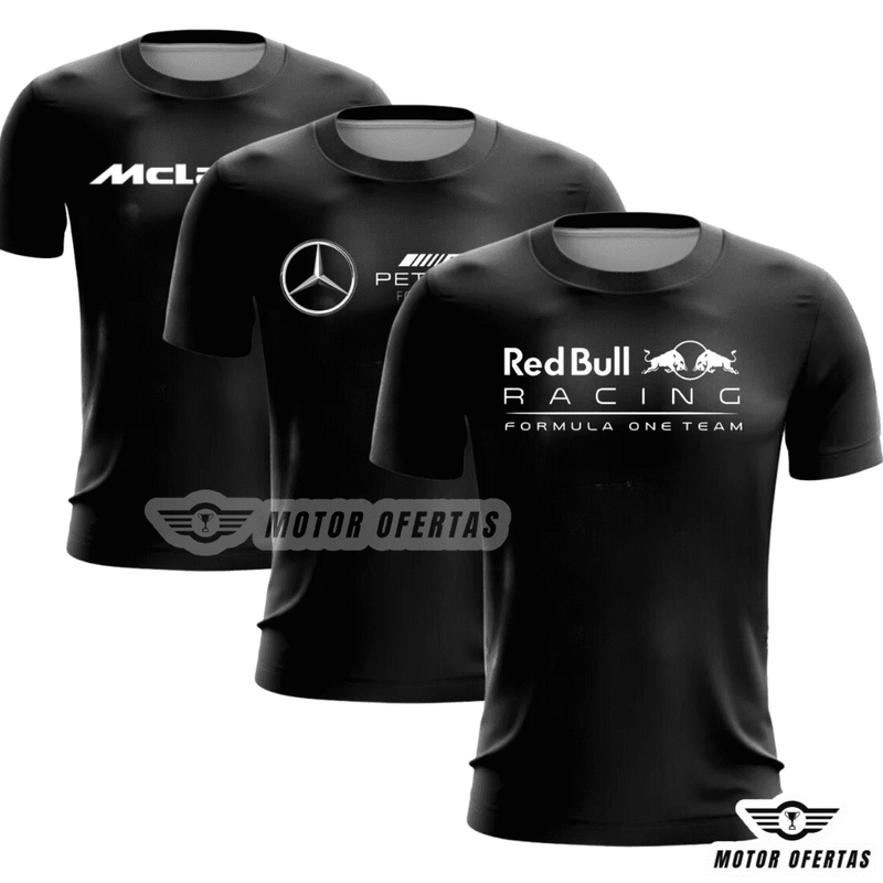 Pague 2 e Leve 3: Camisetas Pretas da F1 de Algodão