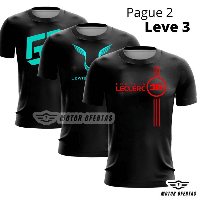 Pague 2 e Leve 3: Camisetas Pretas da F1 de Algodão